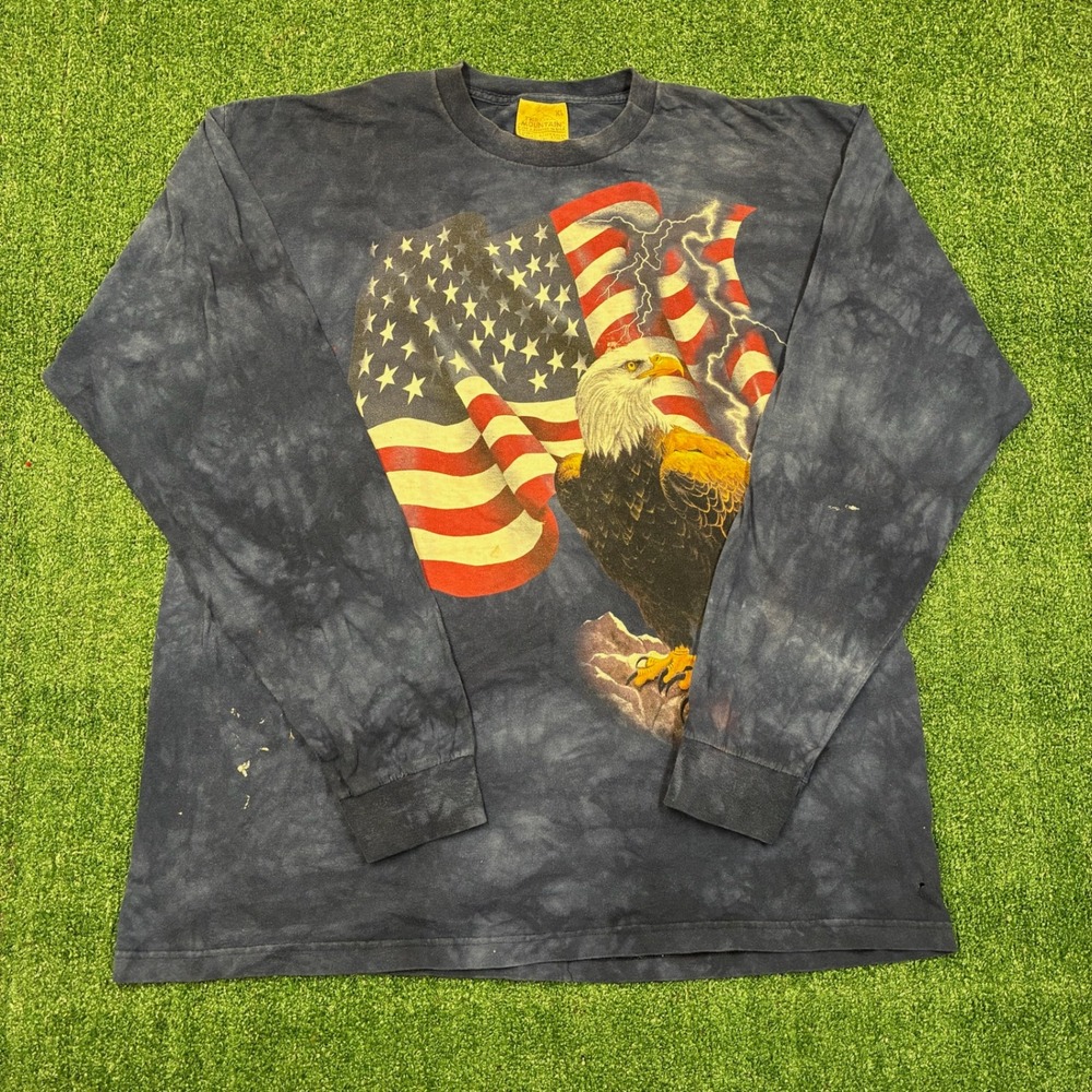 Vintage 90s The Mountain Eagle American Flag Long Sleeve T-Shirt XL Tie Dye